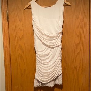 BCBG Max Azaria White rouched & lace dress